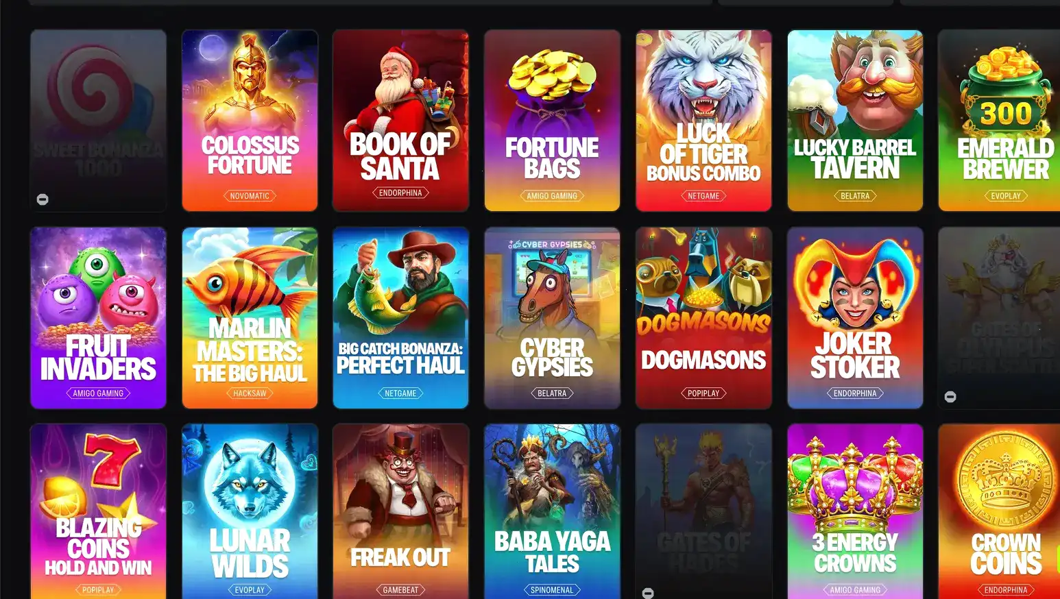 Игровой интерфейс слотов Winwin казино на большом экране